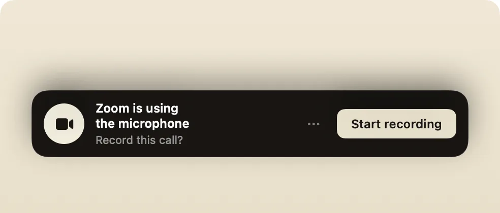 A prompt offering to start recording because Zoom is using the microphone.